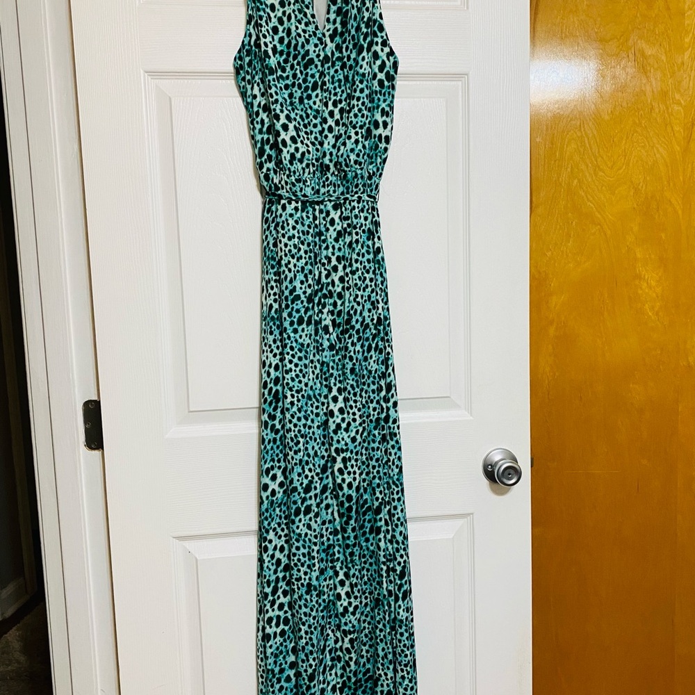 Leopard Print Sleeveless Maxi Dress - Green